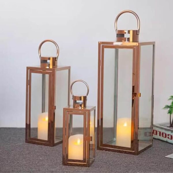 Rygcrud Modern Hurricane Candleholders Set of 3 Cuboid, Indoor Decorative Candle(Pillar) Lantern - 201 Stainless Steel and Glass, Perfect for Table Or Floor Decor Ramadan Lanterns - Image 5