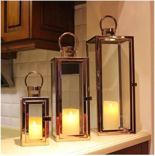 Rygcrud Modern Hurricane Candleholders Set of 3 Cuboid, Indoor Decorative Candle(Pillar) Lantern - 201 Stainless Steel and Glass, Perfect for Table Or Floor Decor Ramadan Lanterns - Image 6