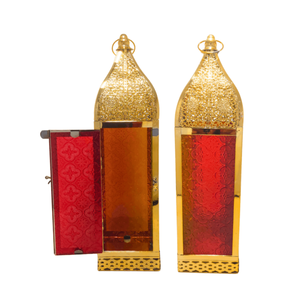 Arabic Lantern Golden metal glass lanterns for tea lights, perfect for Ramadan, Eid, Christmas, dining table, and outdoor decor