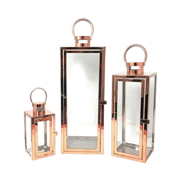 Rygcrud Modern Hurricane Candleholders Set of 3 Cuboid, Indoor Decorative Candle(Pillar) Lantern - 201 Stainless Steel and Glass, Perfect for Table Or Floor Decor Ramadan Lanterns